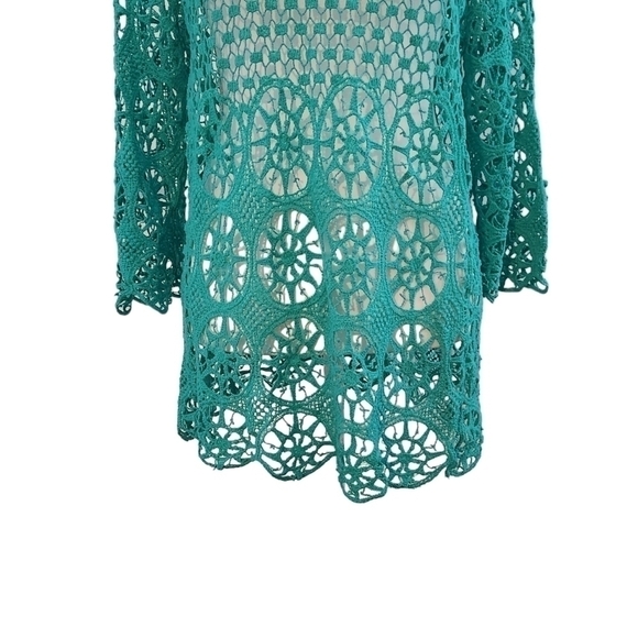 Blue Island Women's Teal Lace Crochet Beach Coverup or Shirt Large / X-Large - Picture 5 of 9